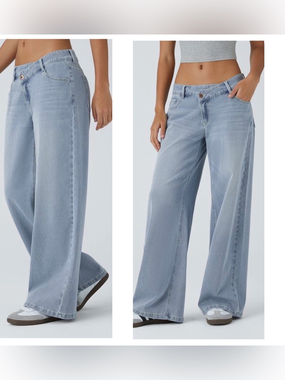 HALARA Flex Women’s Sz M wide leg low rise asymmetric stretch jeans pockets - Picture 2 of 8